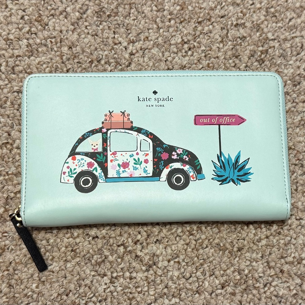 Kate Spade Mint Wallet with Floral Car and Sign